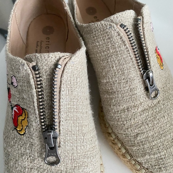 Eric Michael Womens Serena Embroidered Espadrilles Tan Canvas Floral Platform - Picture 13 of 15